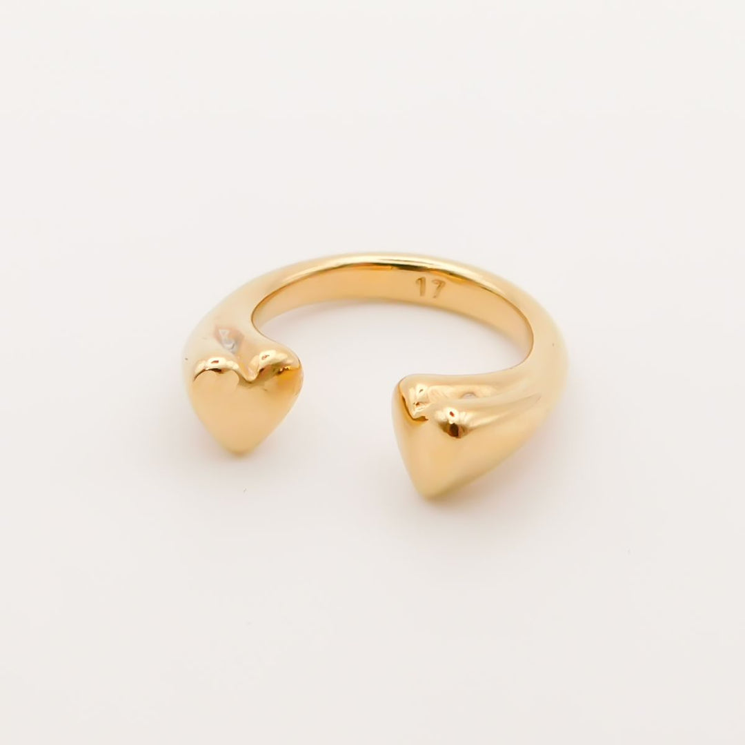Outlet- Double heart open ring, Gold