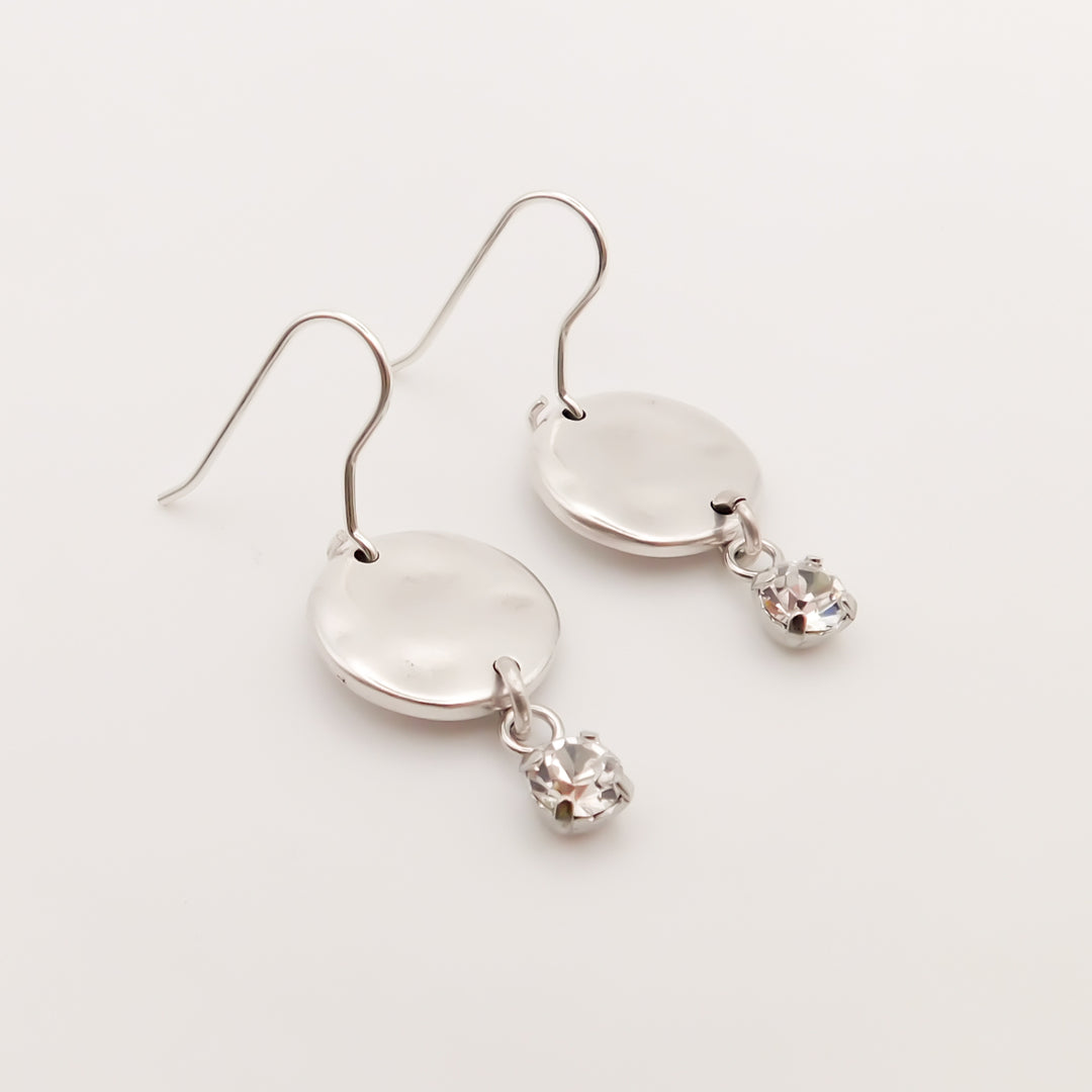 Outlet- Hammered Disc and Crystal Hook Earrings