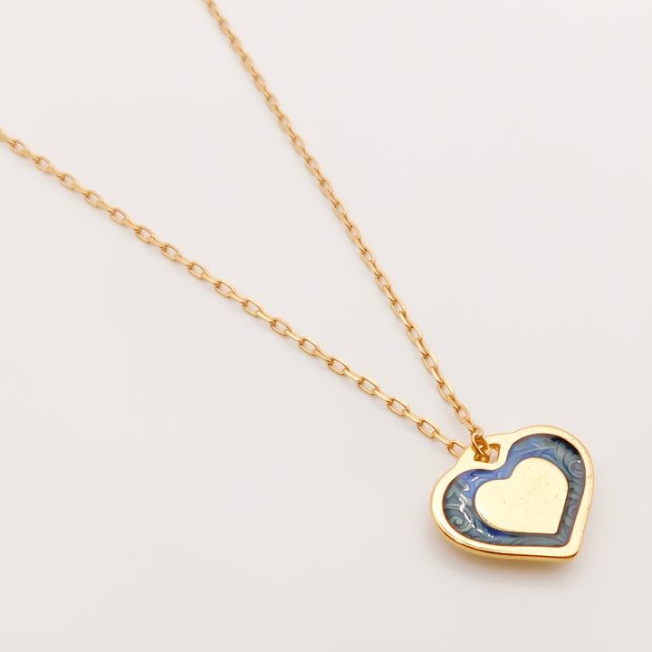 Outlet- Fine Chain Necklace with Blue Enamel Heart