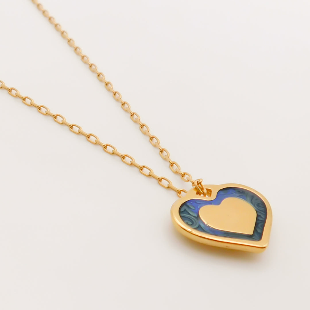 Outlet- Fine Chain Necklace with Blue Enamel Heart