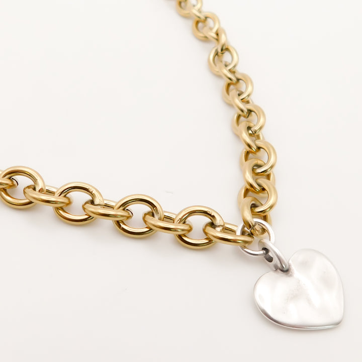 Hayley Heart Chunky Necklace, Gold and Silver