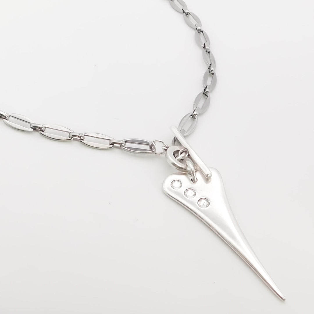 Crystal Pointed Heart Long Link T-bar Necklace