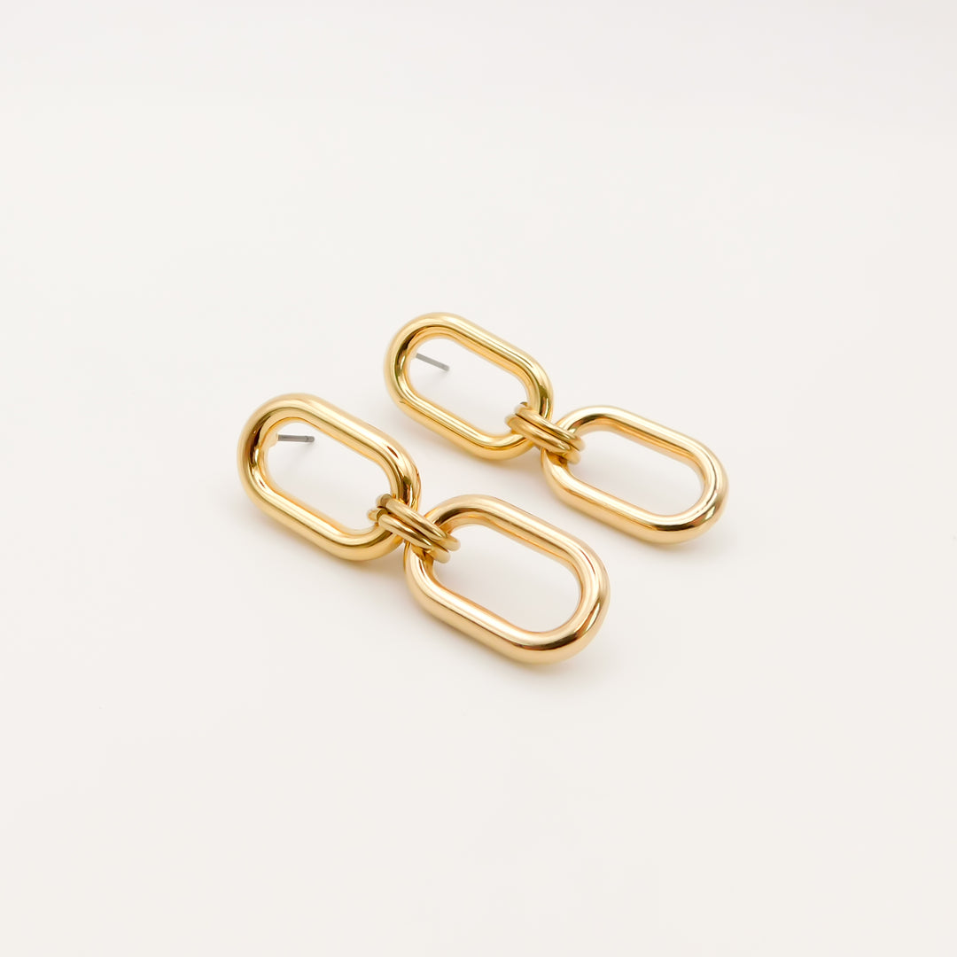 Oval Drop Link Studs, Gold
