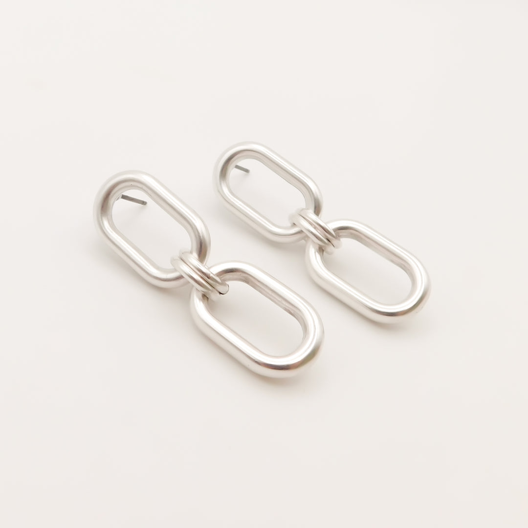 Oval Drop Link Studs, Silver