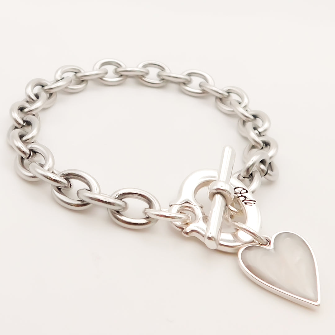 Marble Heart T-Bar Bracelet, Silver
