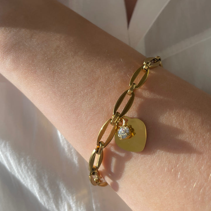 Classic Heart and Birthstone Long Link Bracelet, Gold