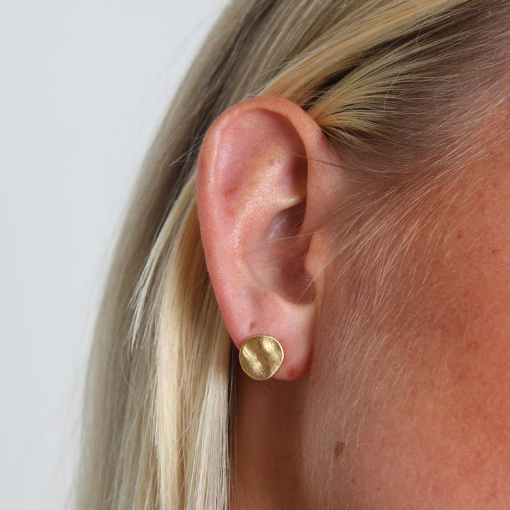 Hammered Circle Stud Earrings, Gold