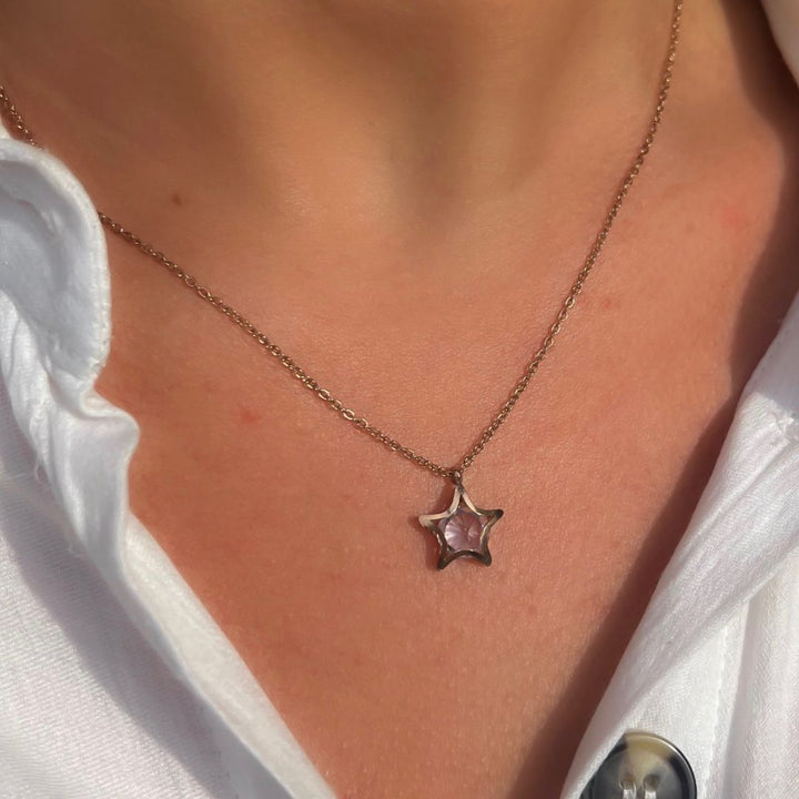 Flash Sale, Fine Chain Necklace with Crystal Star Charm, Rose Gold