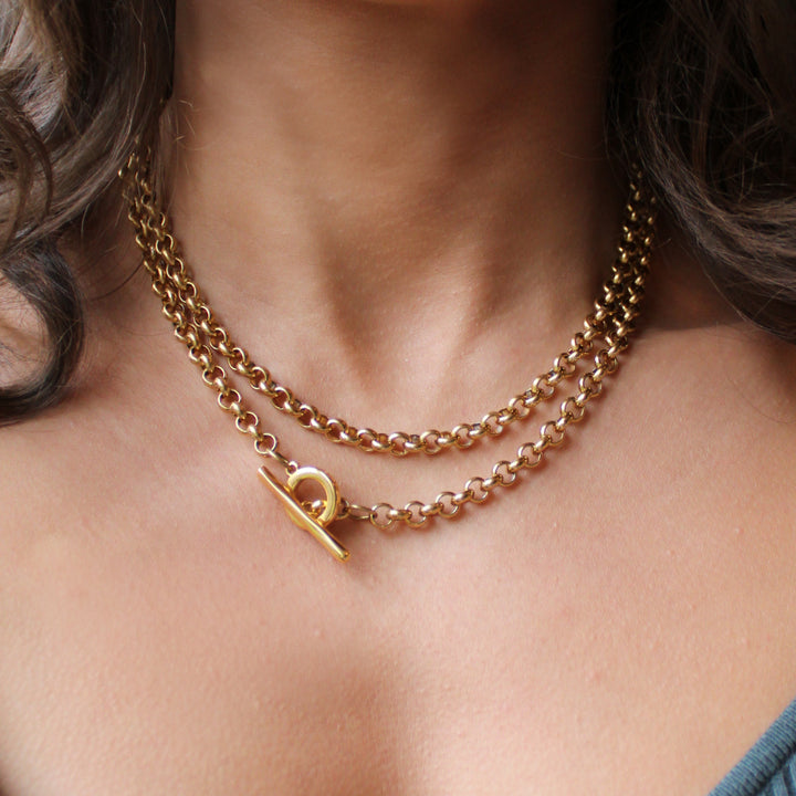Reese Chunky Double Wrap T-bar Necklace, Gold