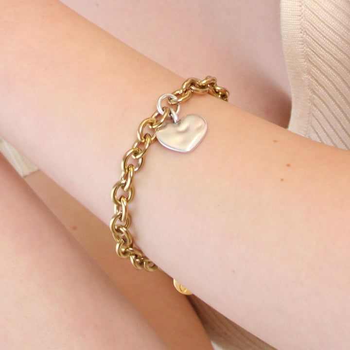 Amor, Hayley Heart Chunky Bracelet, Silver and Gold