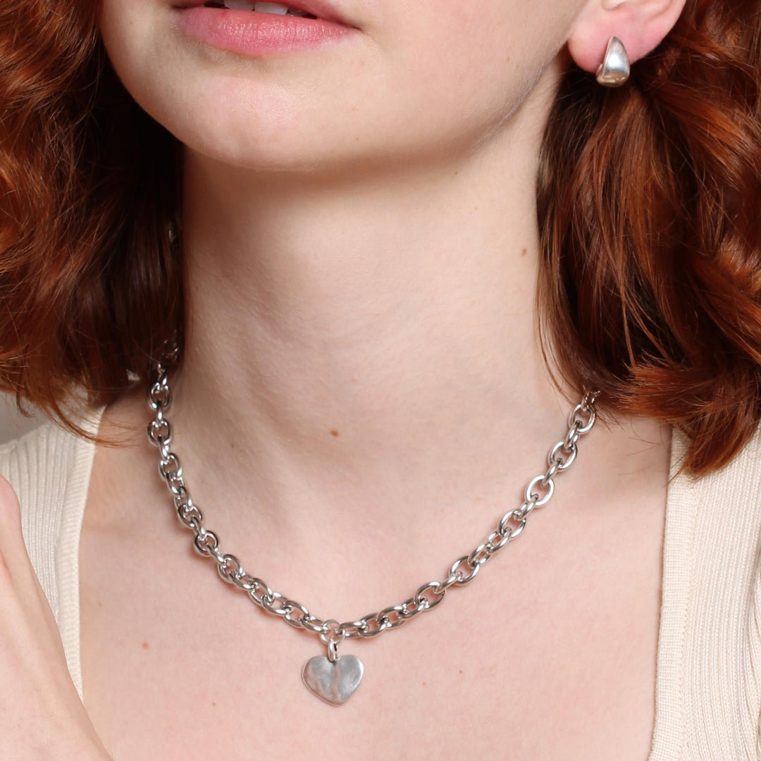 Amor, Hayley Heart Chunky Necklace, Silver