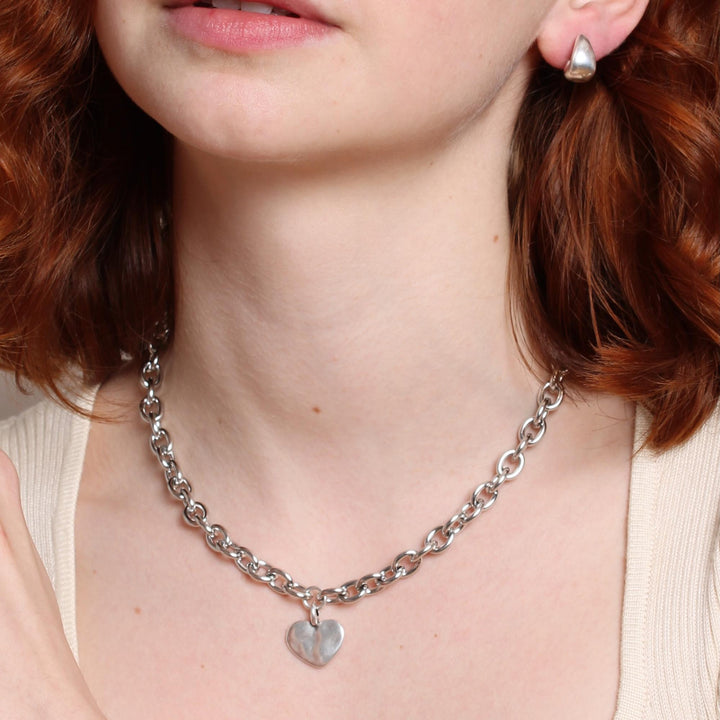 Hayley Heart Chunky Necklace, Silver