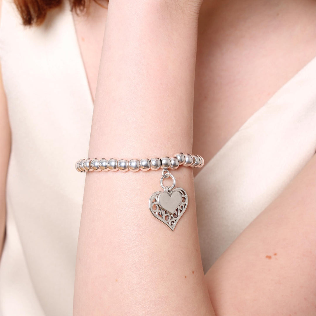Filigree & Mini Heart Chunky Beads Bracelet