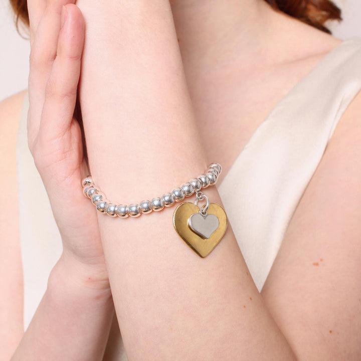 Ciara Heart & Mini Heart Chunky Beads Bracelet, Gold and Silver