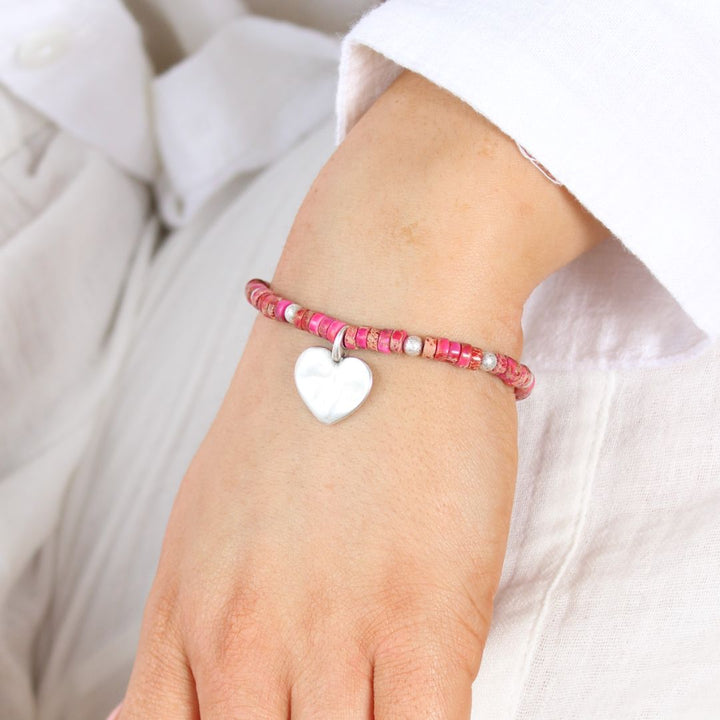 Island Treasures- Maui Heart Bracelet, Red/Pink