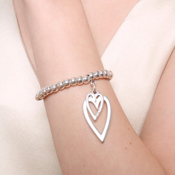 Open Heart and Mini Heart Chunky Beads Bracelet