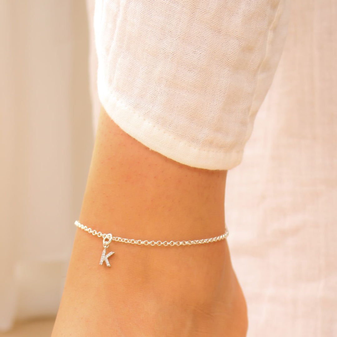 Sterling Silver Crystal Initial Anklet
