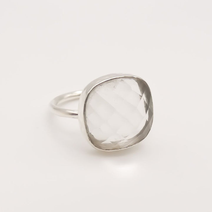 Flash Sale, Sterling Silver Semi-Precious Stone Ring, Clear Crystal