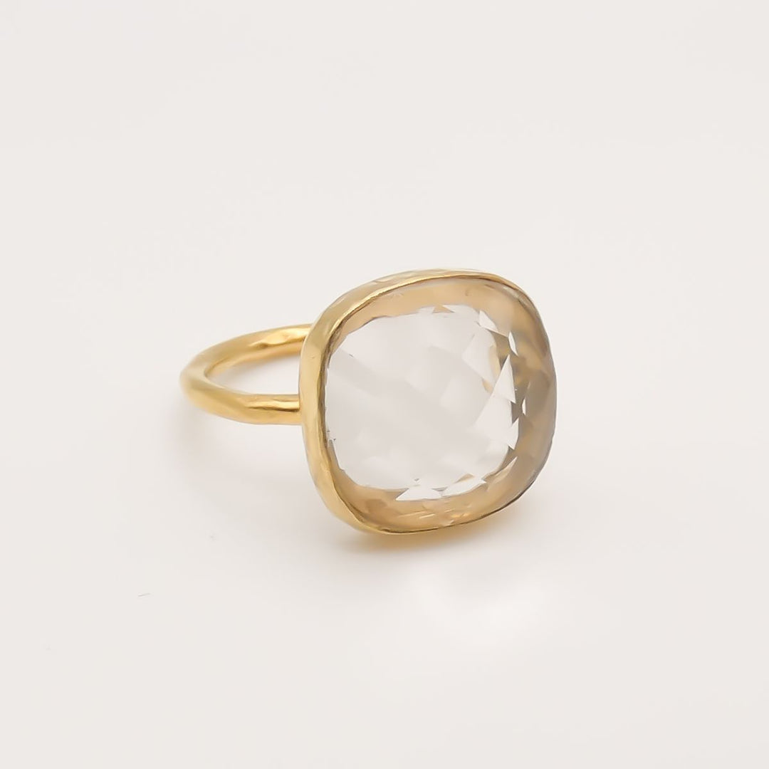 Flash Sale, Sterling Silver Semi-Precious Stone Ring, Clear Crystal