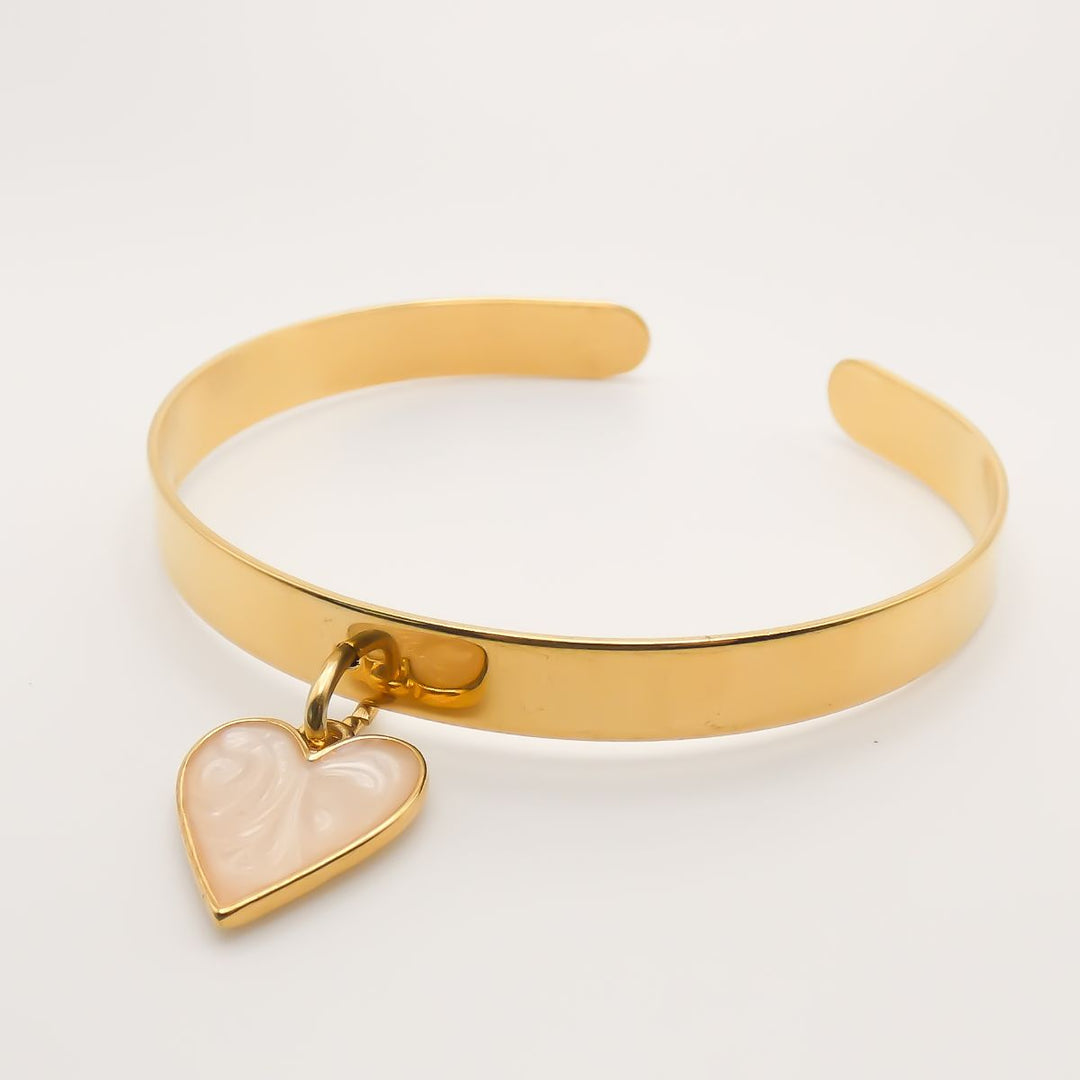 Flash Sale, Expandable Bangle with Marble Heart, Gold