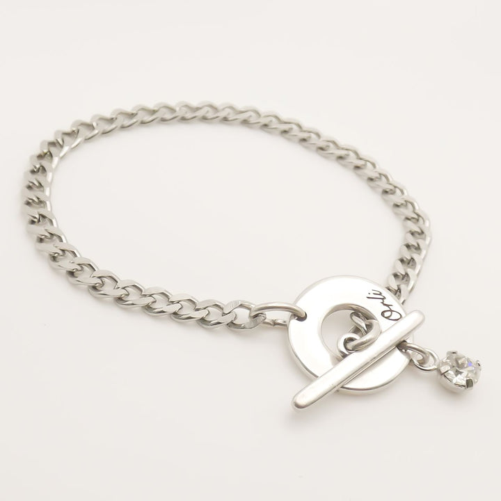Personalised Birthstone Curb Chain T-Bar Bracelet, Silver