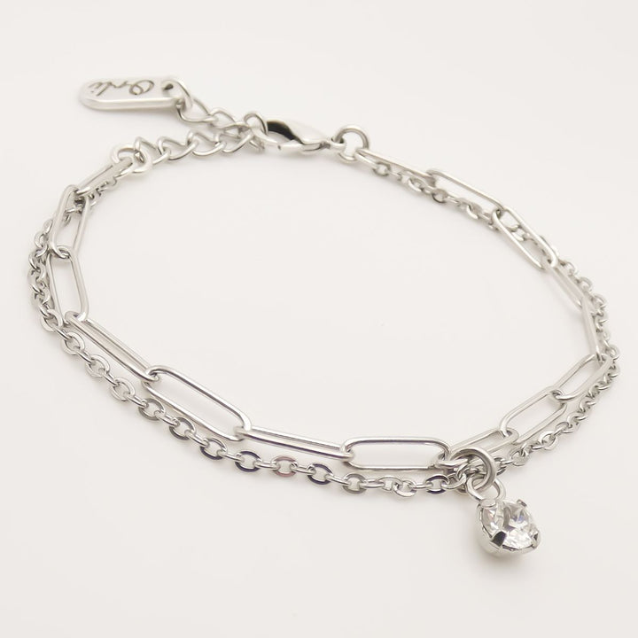 Personalised Double Chain Birthstone Bracelet, Silver