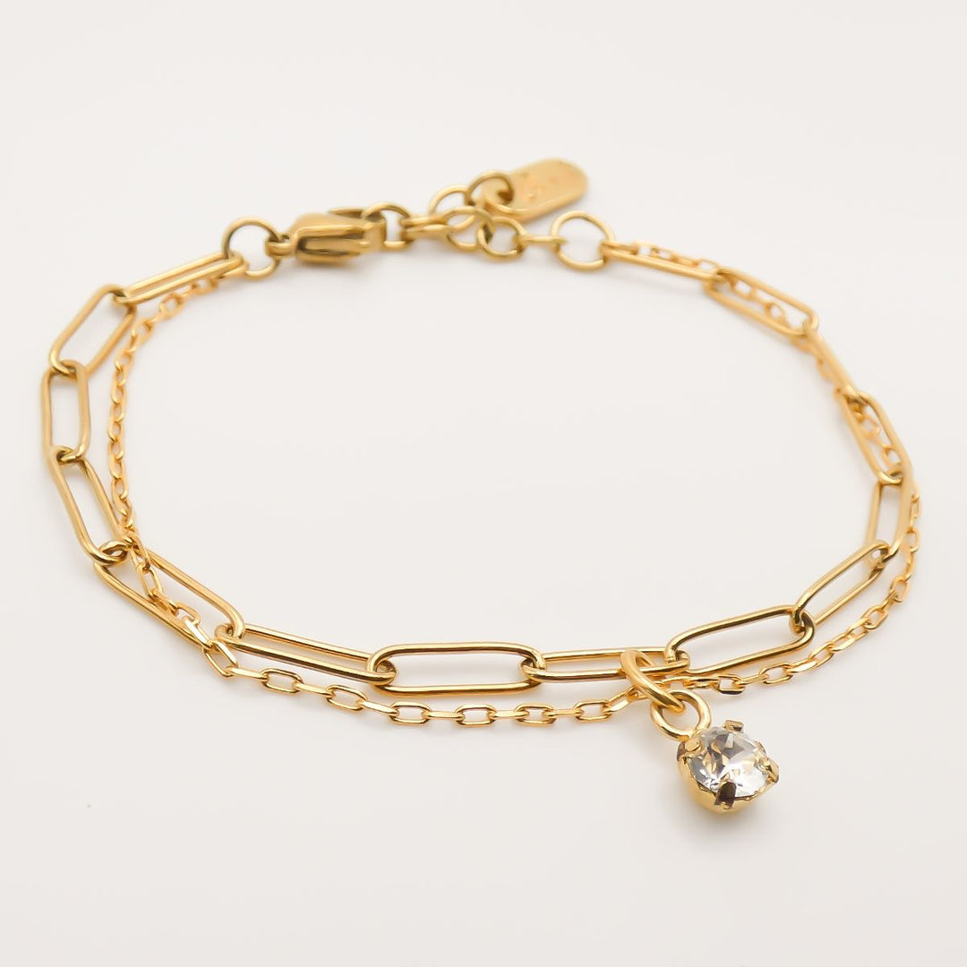 Personalised Double Chain Birthstone Bracelet, Gold