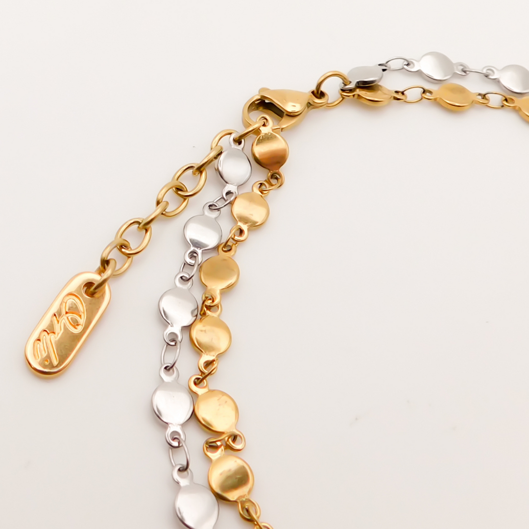 Outlet- Double Connecting Discs Anklet, Silver and Gold