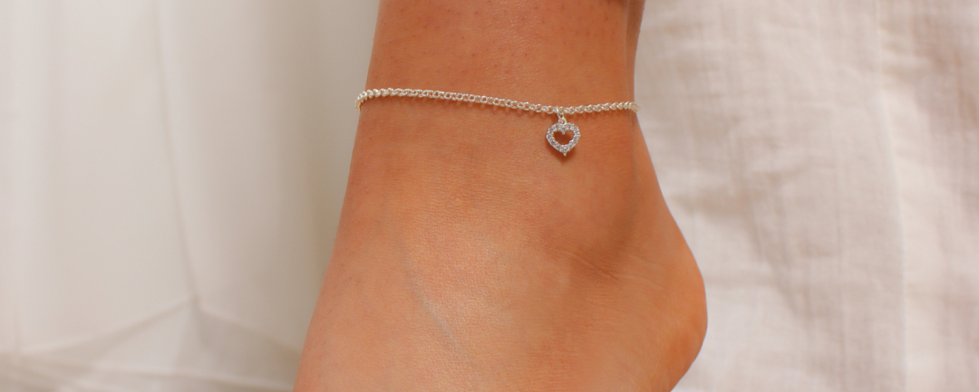 Sterling silver 2025 heart anklet