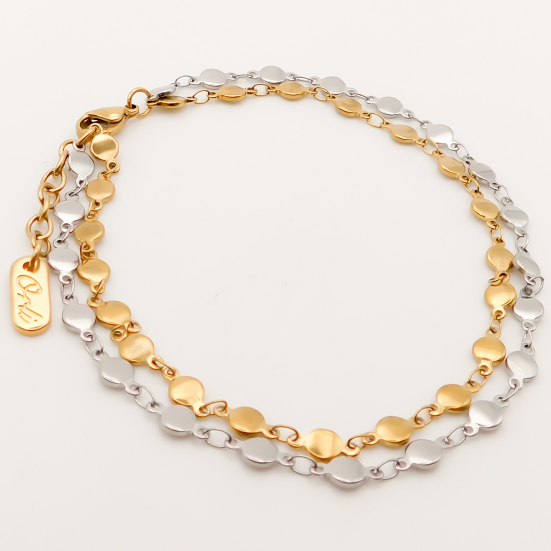 Outlet- Double Connecting Discs Anklet, Silver and Gold