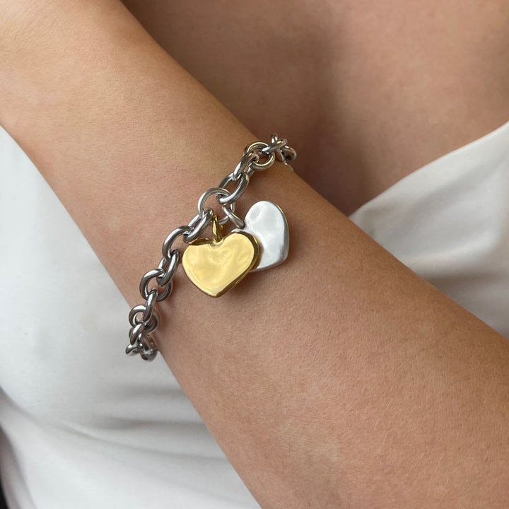 Twin Hayley Heart Chunky Bracelet, Silver and Gold