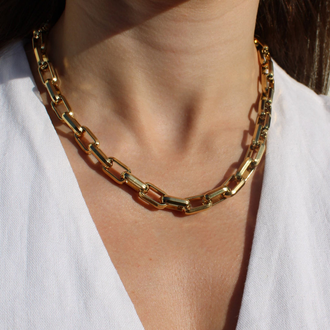 Square Link Necklace, Gold