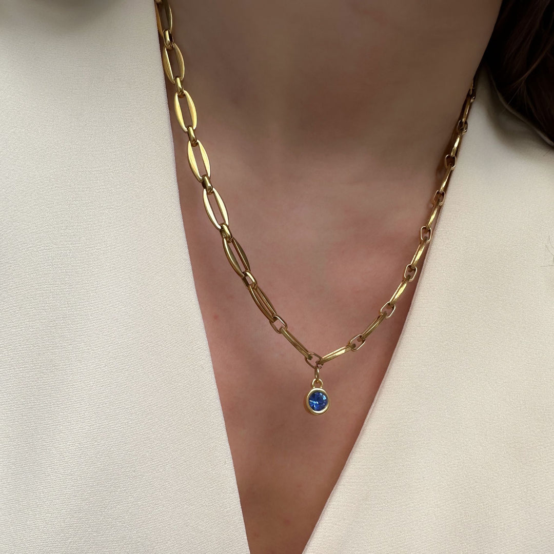 Azure- Long Link Necklace, Gold
