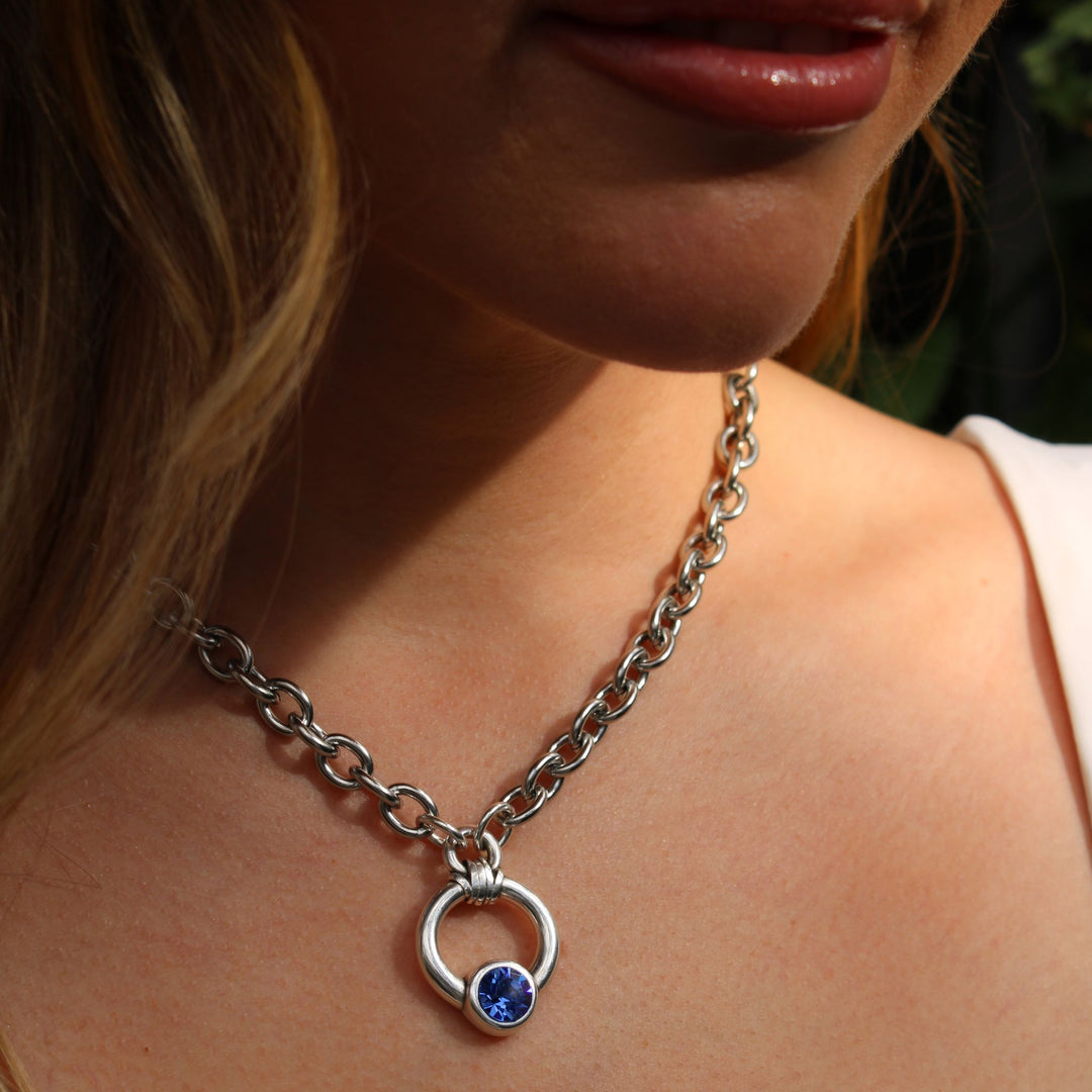 Azure- Chunky Crystal Circle Necklace, Silver