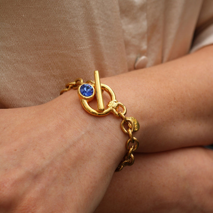 Azure -Chunky Crystal T-Bar Bracelet, Gold