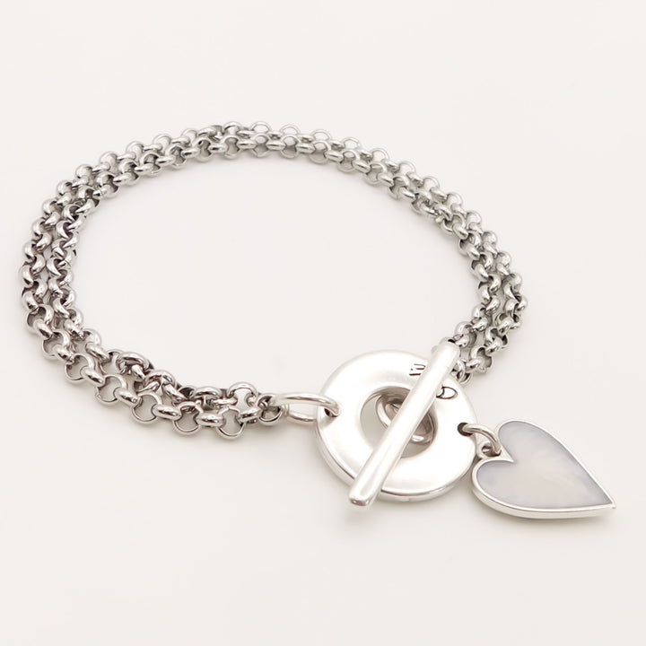 Double Chain Marble Heart Bracelet, Silver
