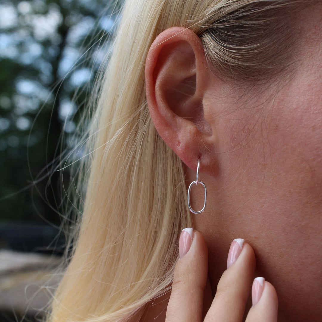 Sterling Silver Oval Drop Studs