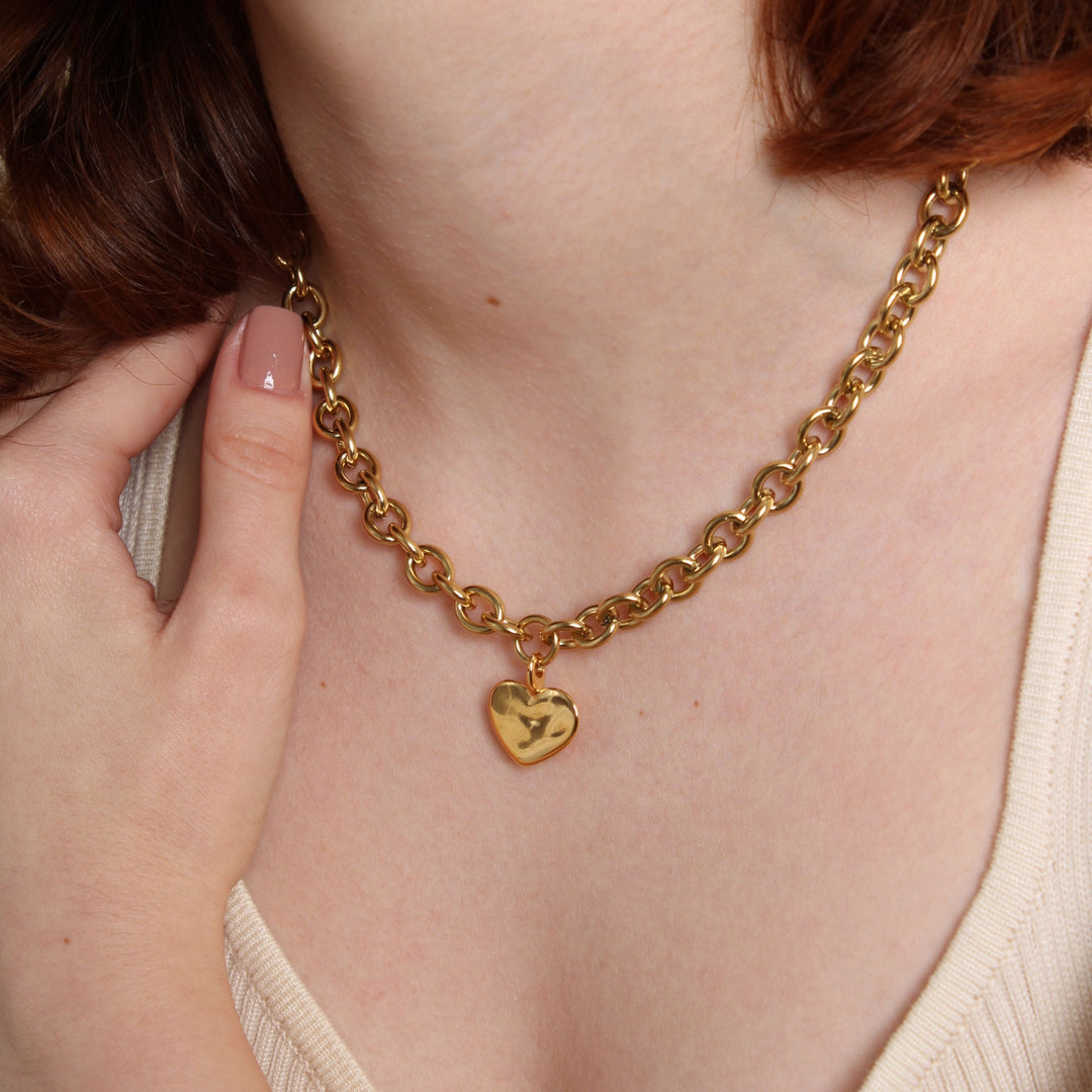 Amor, Hayley Heart Chunky Necklace, Gold