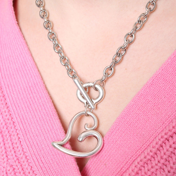 Louisa Chunky Heart T-bar Necklace, Silver