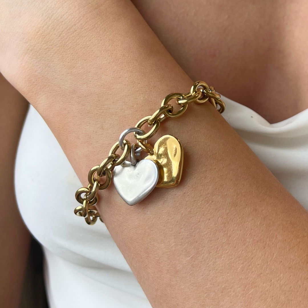 Twin Hayley Heart Chunky Bracelet, Gold and Silver