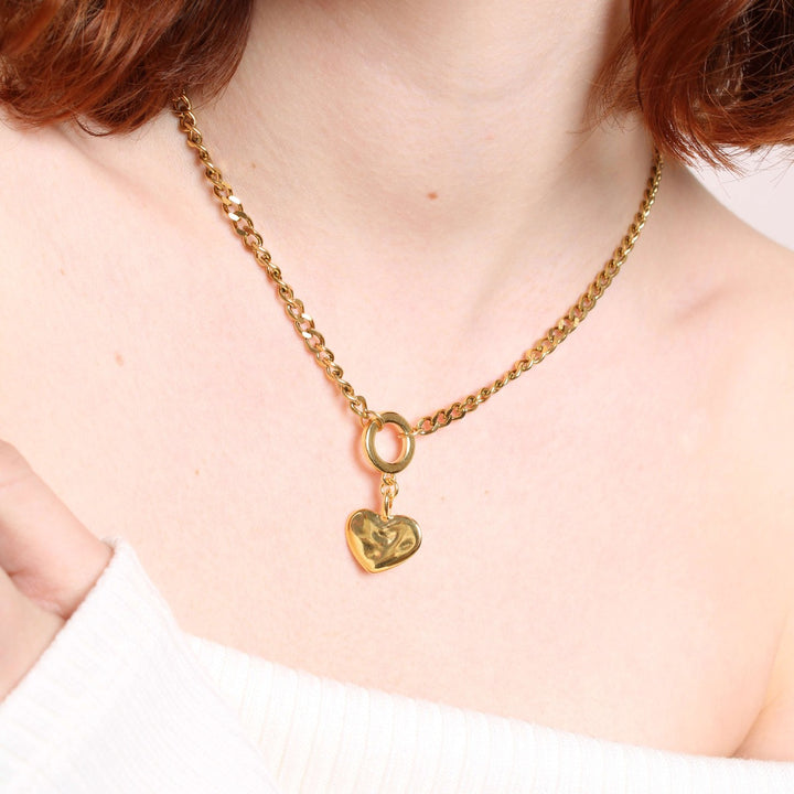 Amor, Hayley Heart Curb Necklace, Gold