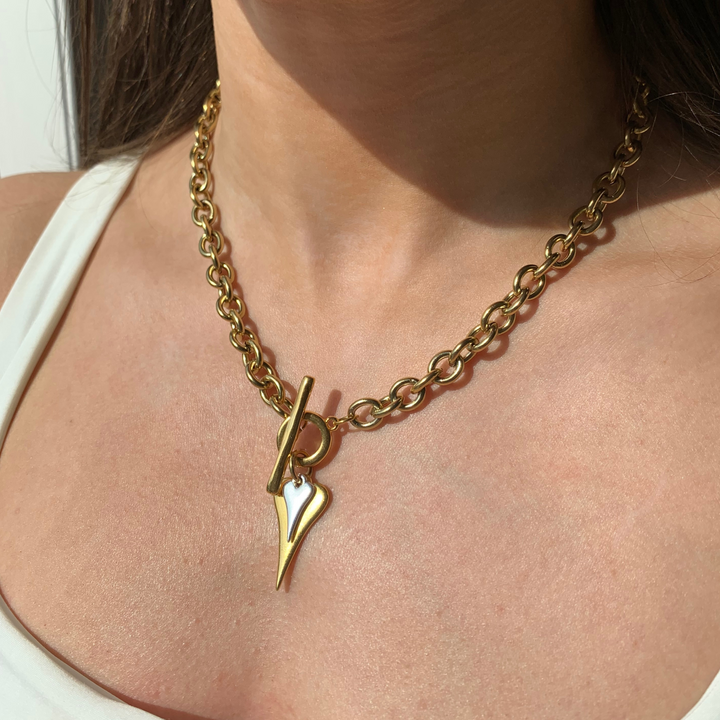 Standard and Mini Hourglass Heart Chunky T-bar Necklace, Gold