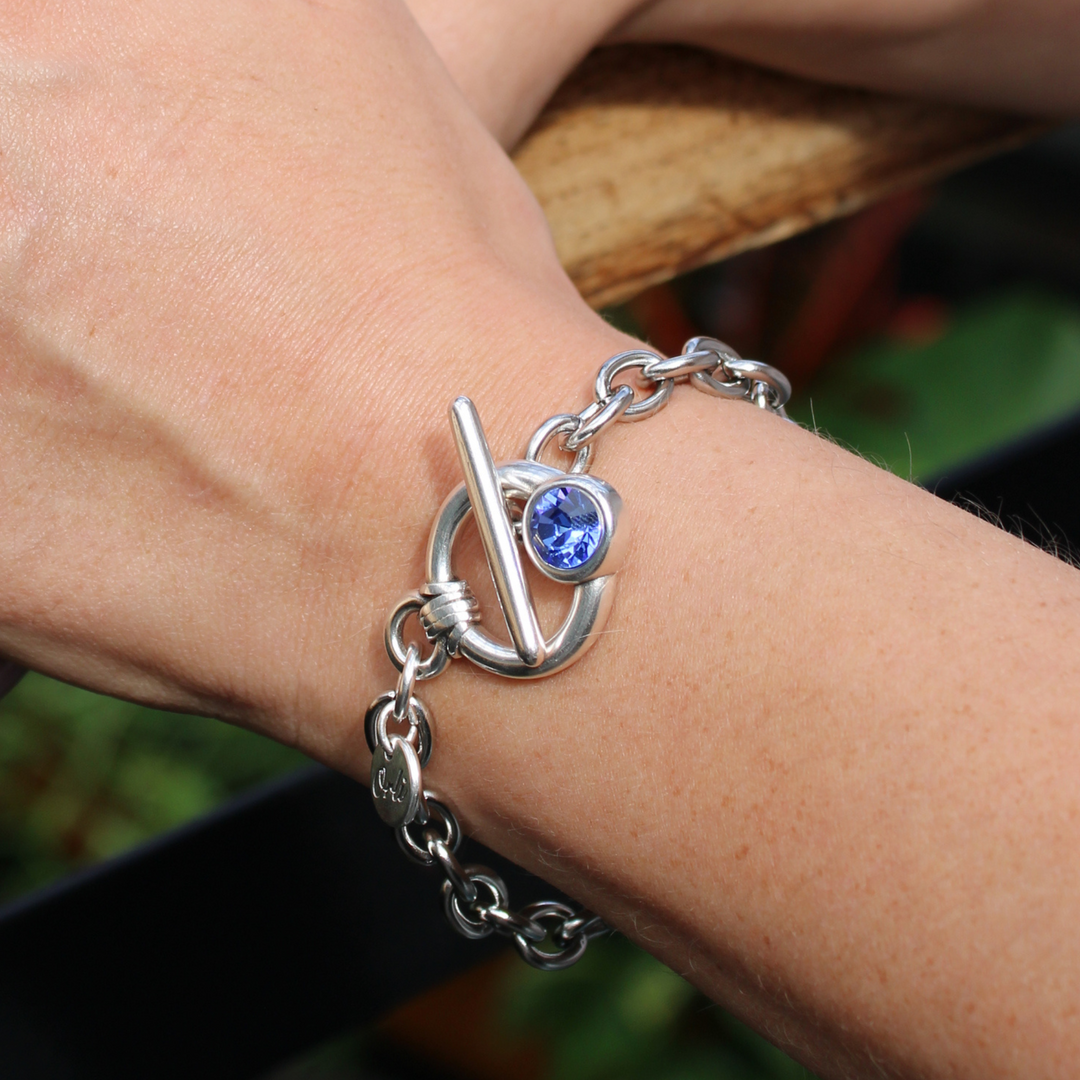 Azure - Chunky Crystal T-Bar Bracelet, Silver