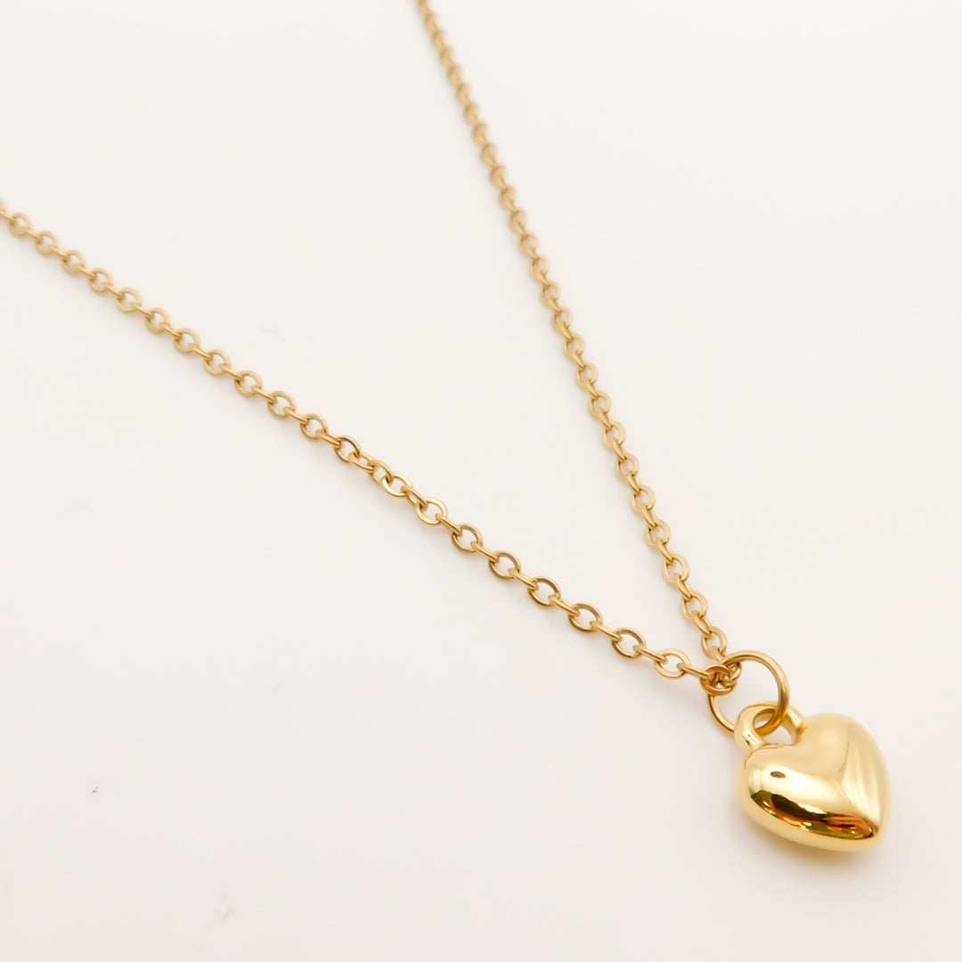 Puffed Heart Fine Chain Necklace, Gold