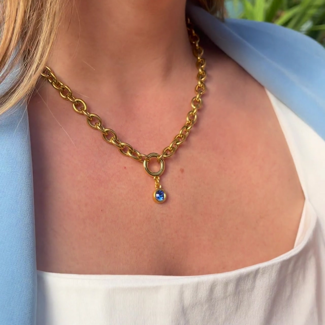 Azure- Chunky Crystal Necklace, Gold