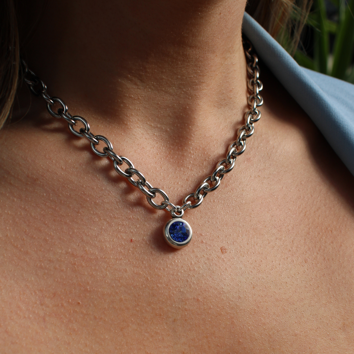 Azure - Chunky Crystal Drop Necklace, Silver
