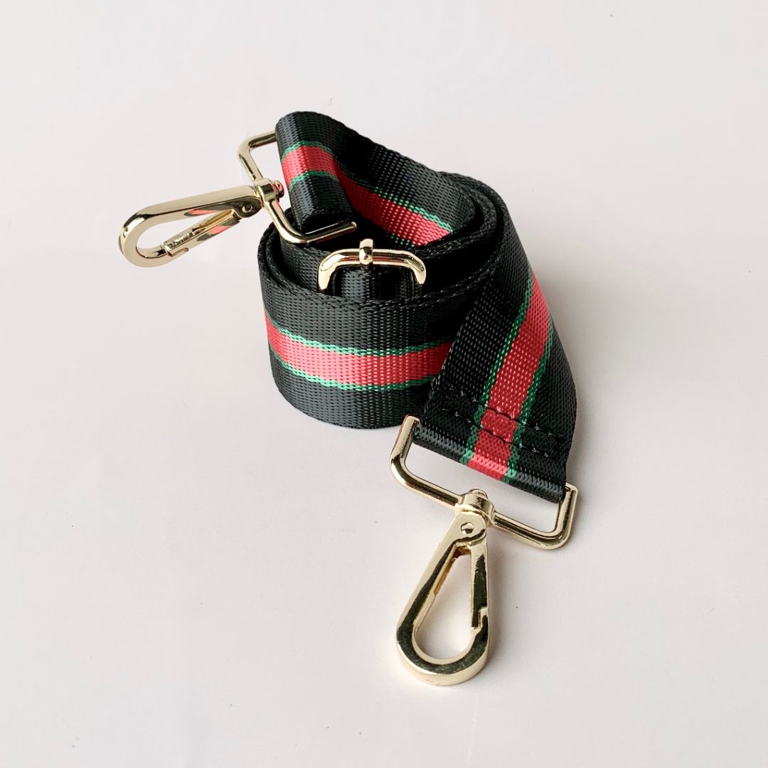 Flash Sale, Black, Red and Green Bag Strap, Gold Finish