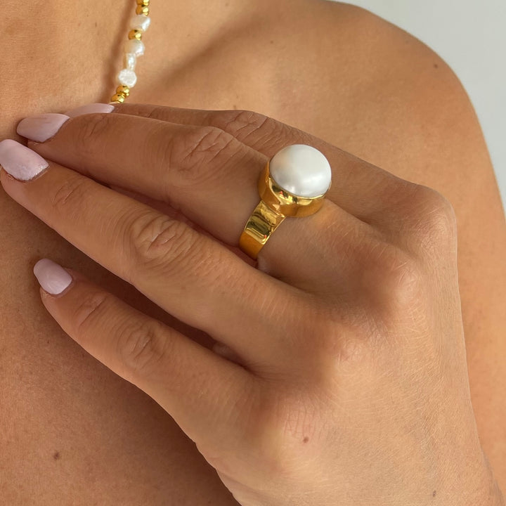Flash Sale, Sterling Silver Fresh Water Pearl Ring, Gold