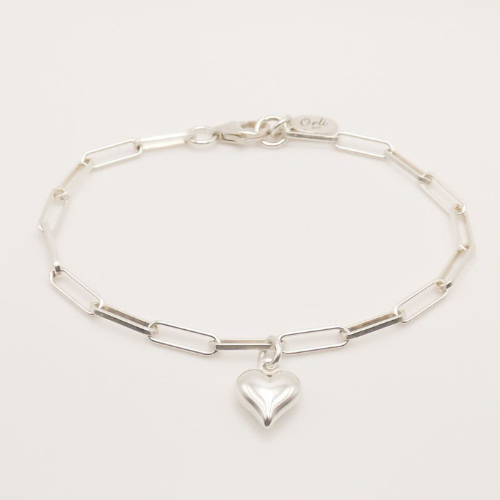 Sterling Silver paperclip chain anklet with mia heart charm
