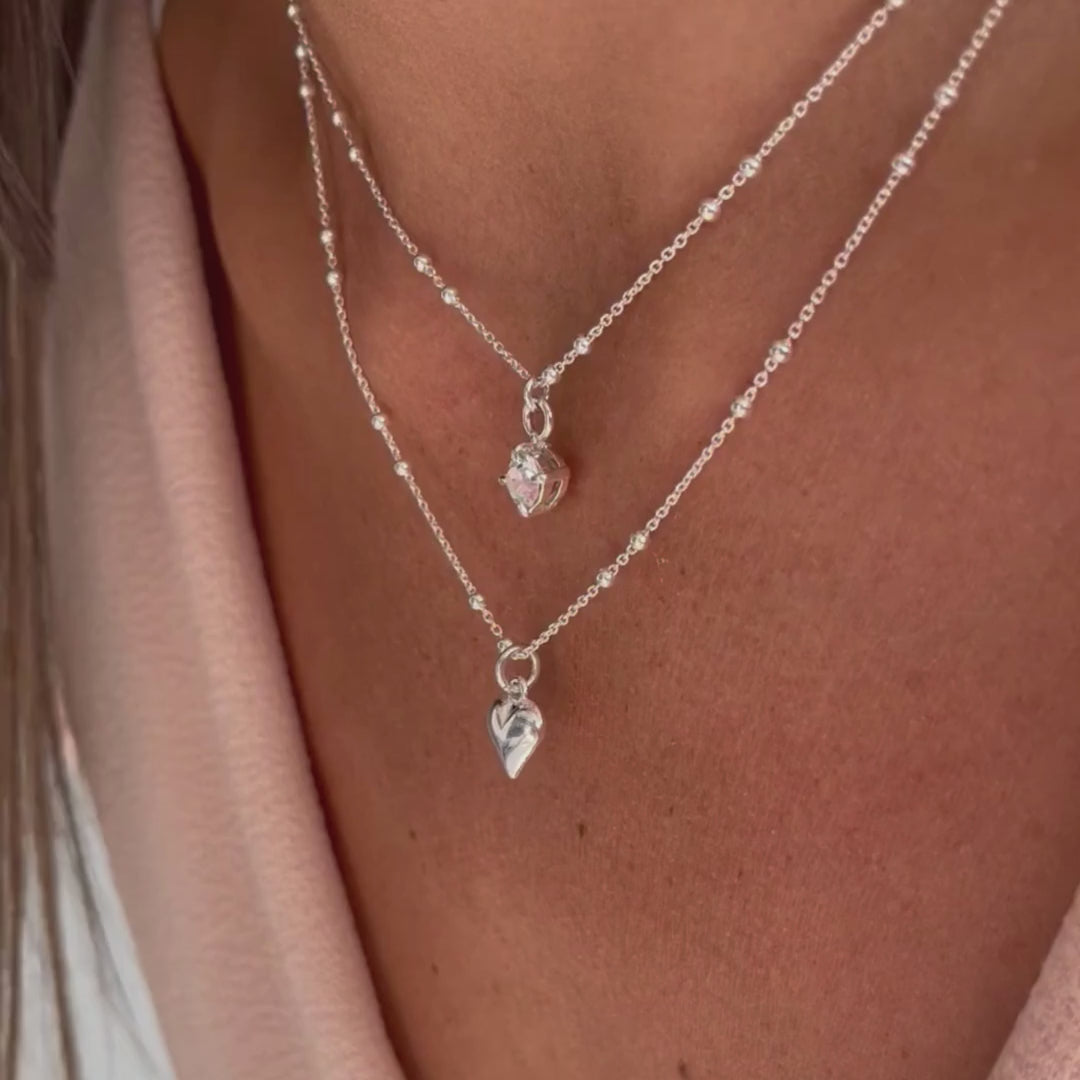 Sterling Silver Bobble Chain Mia Heart Necklace